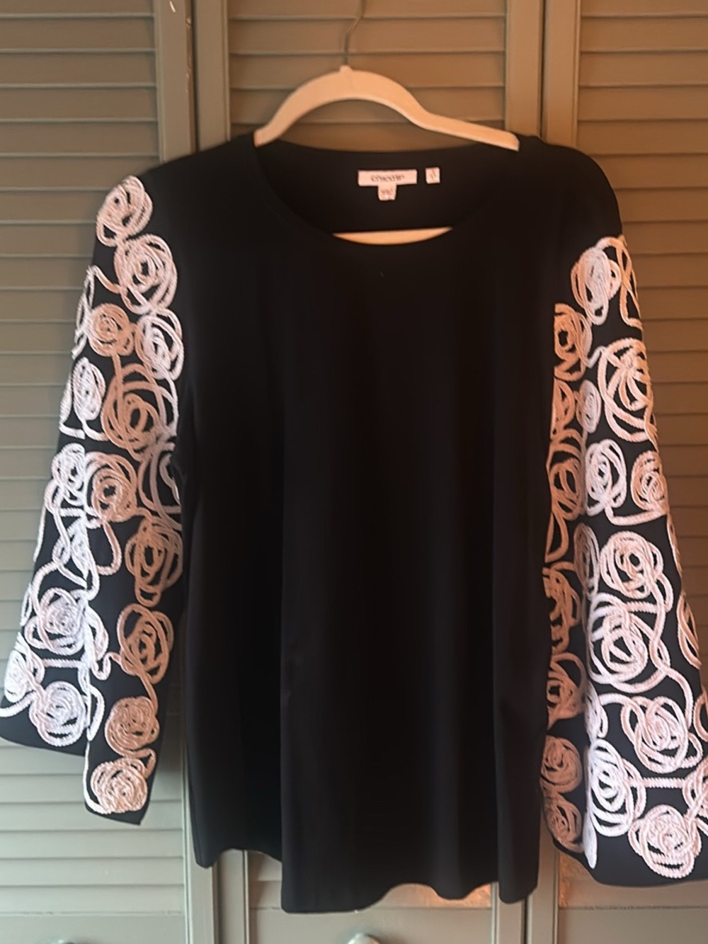 Chico’s Black Tunic with White Embroidered Sleeves